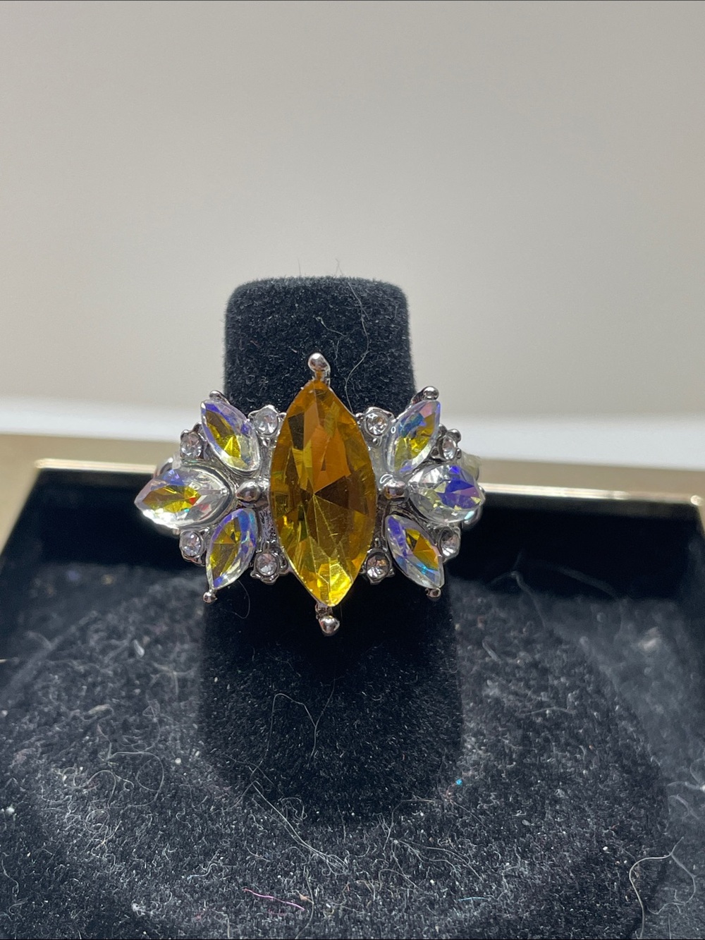 paparazzi Yellow Marquise & Aurora Rhinestone Statement Ring